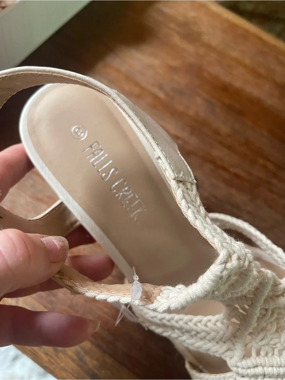 Falls Creek Cream Macramé Wedge Sandals with Ankle Buckle